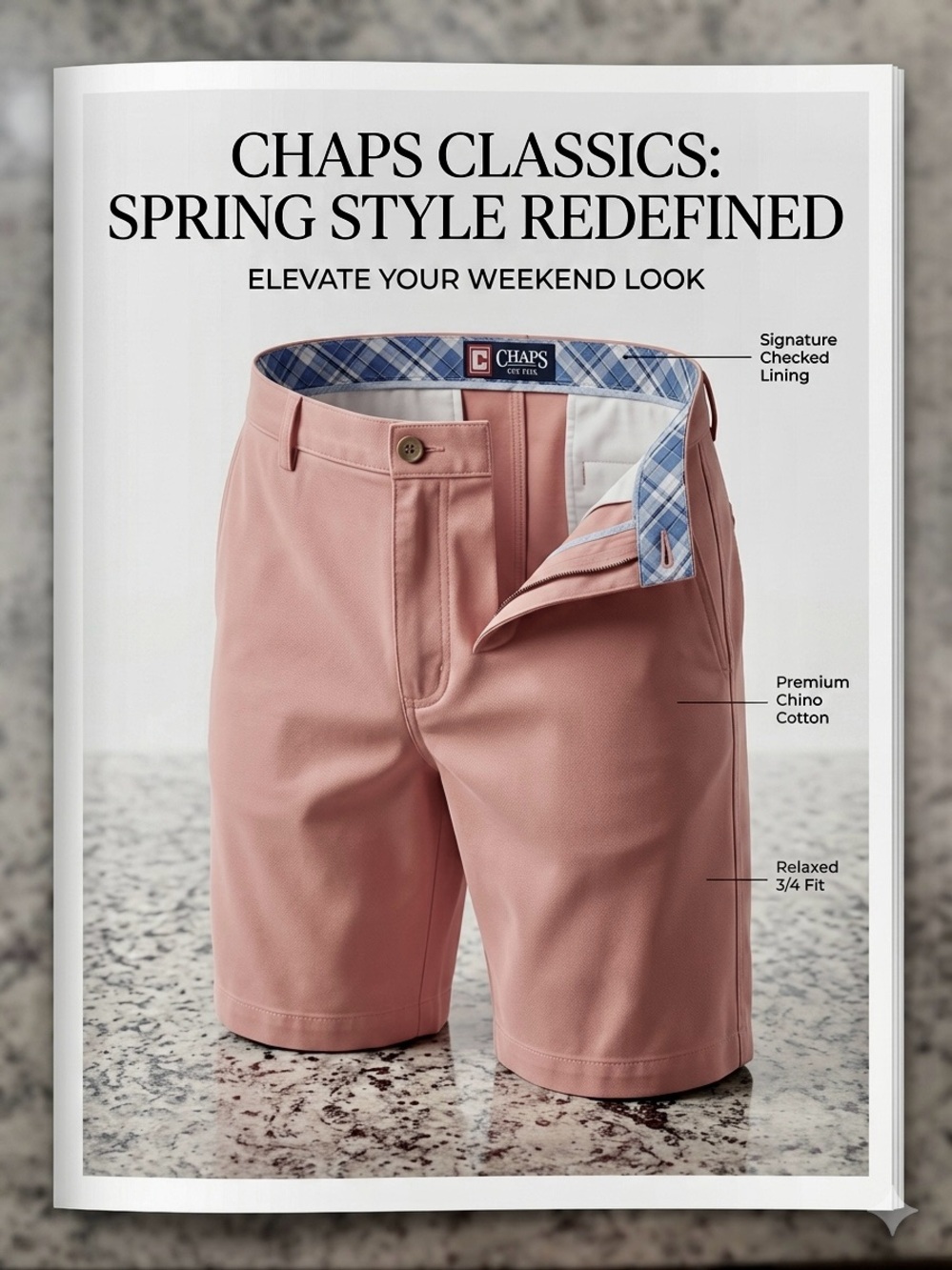 Chaps Men's Pink Cotton Chino Shorts Size 38